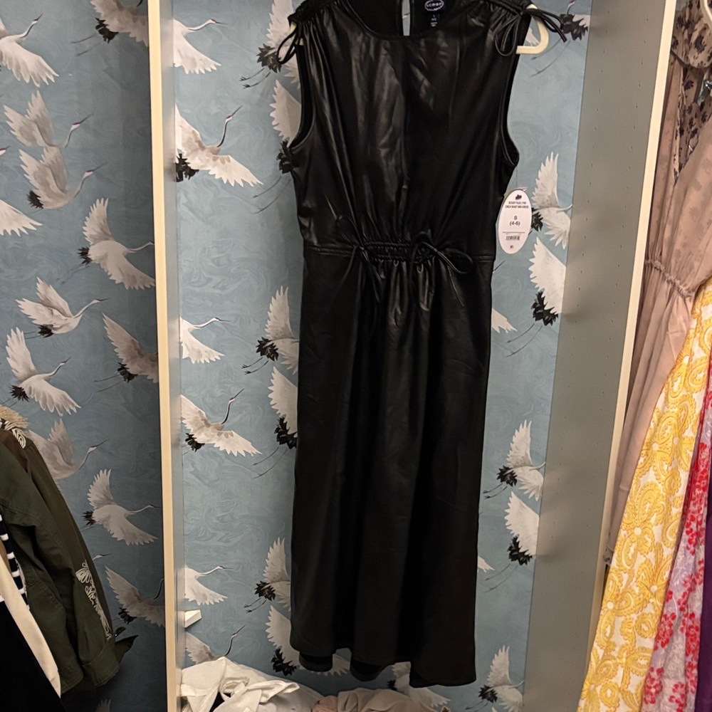 Scoop Black Faux Leather Cinch Waist Midi Dress